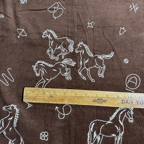 Ranch Horse Fabric Corduroy Embroidered Fine Wale Cotton 3 yd x43 W Brown - Picture 5 of 5
