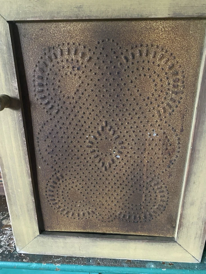 Vintage Handmade Punched Tin WALL CABINET, Country Primitive Farmhouse Decor - Image 3 of 4