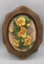 Vintage 1973 Byron Molds Floral 3D Oval Ceramic 10" Tall Hand Painted Wall Decor