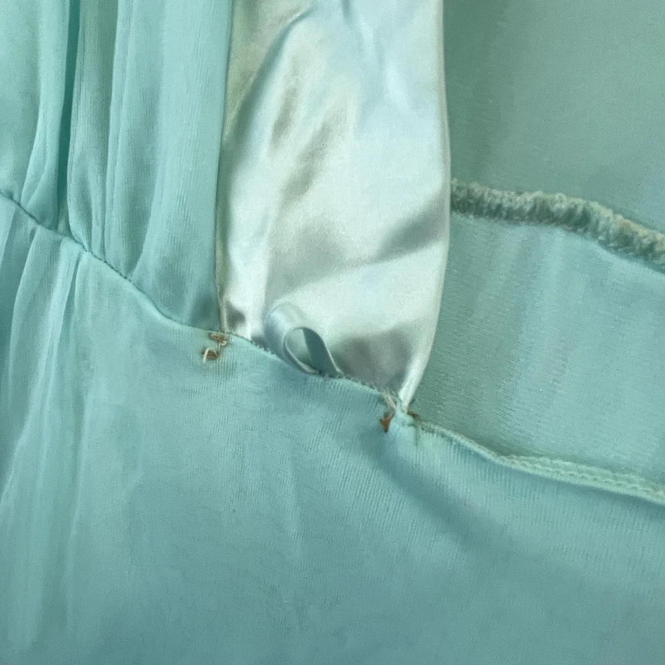 Vintage Gossard Artemis Nightgown Womens Small Aqua Satin Trim Maxi Made USA - Image 4 of 4