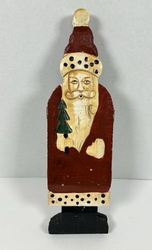 Wooden Old World Santa Decor Triple Folding Santa Stand up Hat Tree - Picture 5 of 9