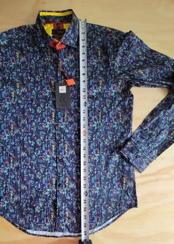 Camisa Para Hombre Ocho X Premium Calce Ajustado Abstracto Azul Manga Larga Con Botones Talla M - Imagen 14 de 14