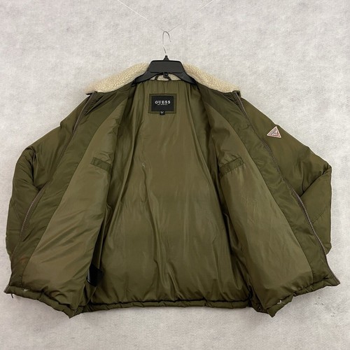 GUESS Herren Wintermantel grün Puffer Jacke L Sherpa Kragen Reißverschluss warm - Bild 8 von 15