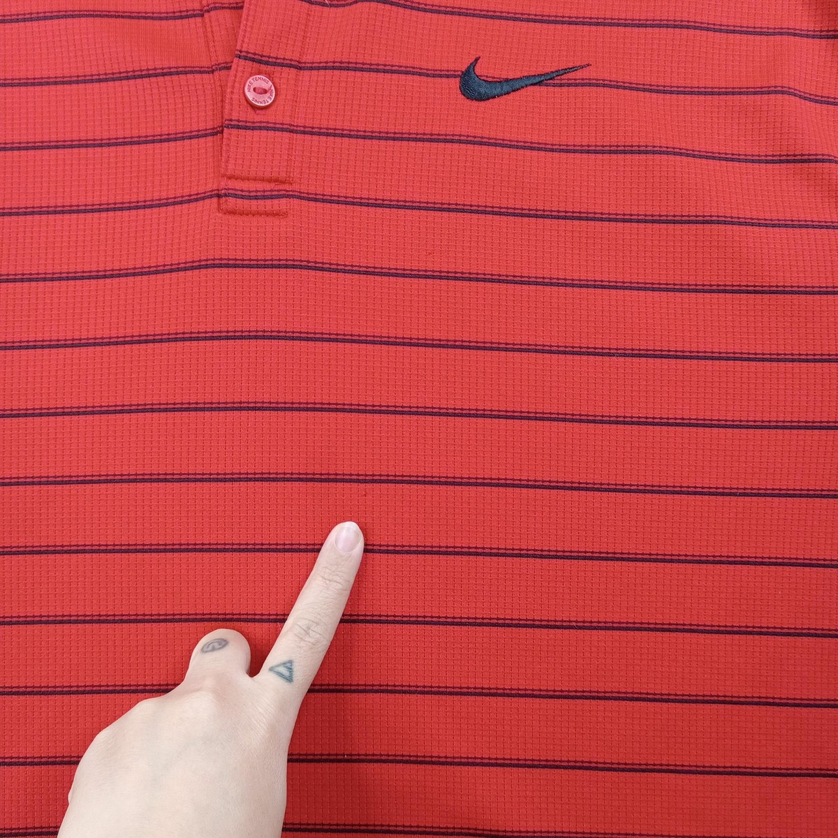 Nike Golf Polo Shirt Mens Large Red Stripe Dri-FIT Performance