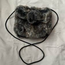 Vintage 90s Brown Faux Fur Rothschild Crossbody Mini Purse With Pom Pom Closure