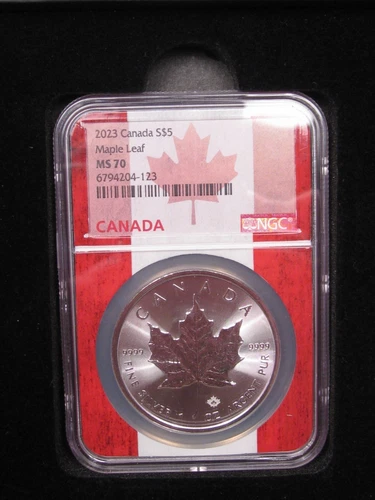 2023 CANADA $5 1 oz .9999 Silver Maple Leaf NGC MS70 Flag Core w/ Gift Box. #1