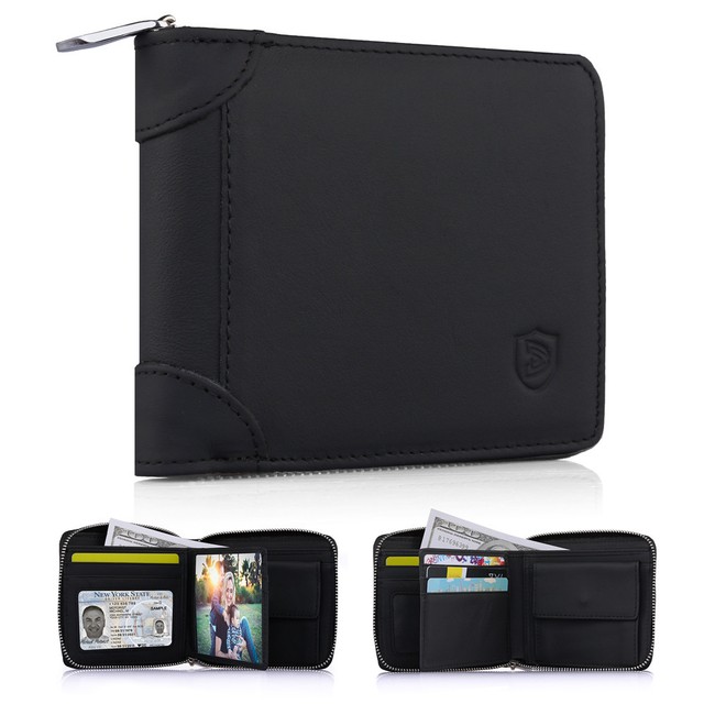 Mens Bifold Zip Around Genuine Leather Men Wallet Secure Multi Cards Holder