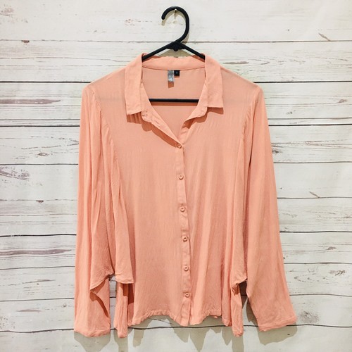 ELK Top Blouse Shirt Apricot Button Down Batwing Sleeve Size S - Picture 2 of 6