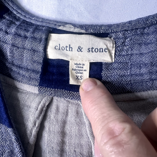Cloth & Stone Anthropologie Womens XS Blue Checked Bell SL Tunic Boho Peasant - Picture 10 of 12