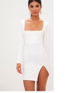 Pretty Little Thing Square Neck Puff Sleeve Bodycon Dress White Size Image Is Loading Pretty Little Thing Square Neck Puff Sleeve Bodycon