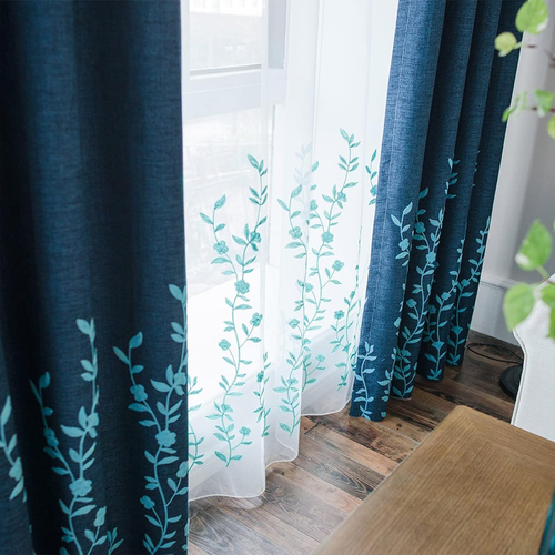 Flower Embroidery Linen Textured Blackout Curtains for Living Room Bedroom Silve - Picture 5 of 9
