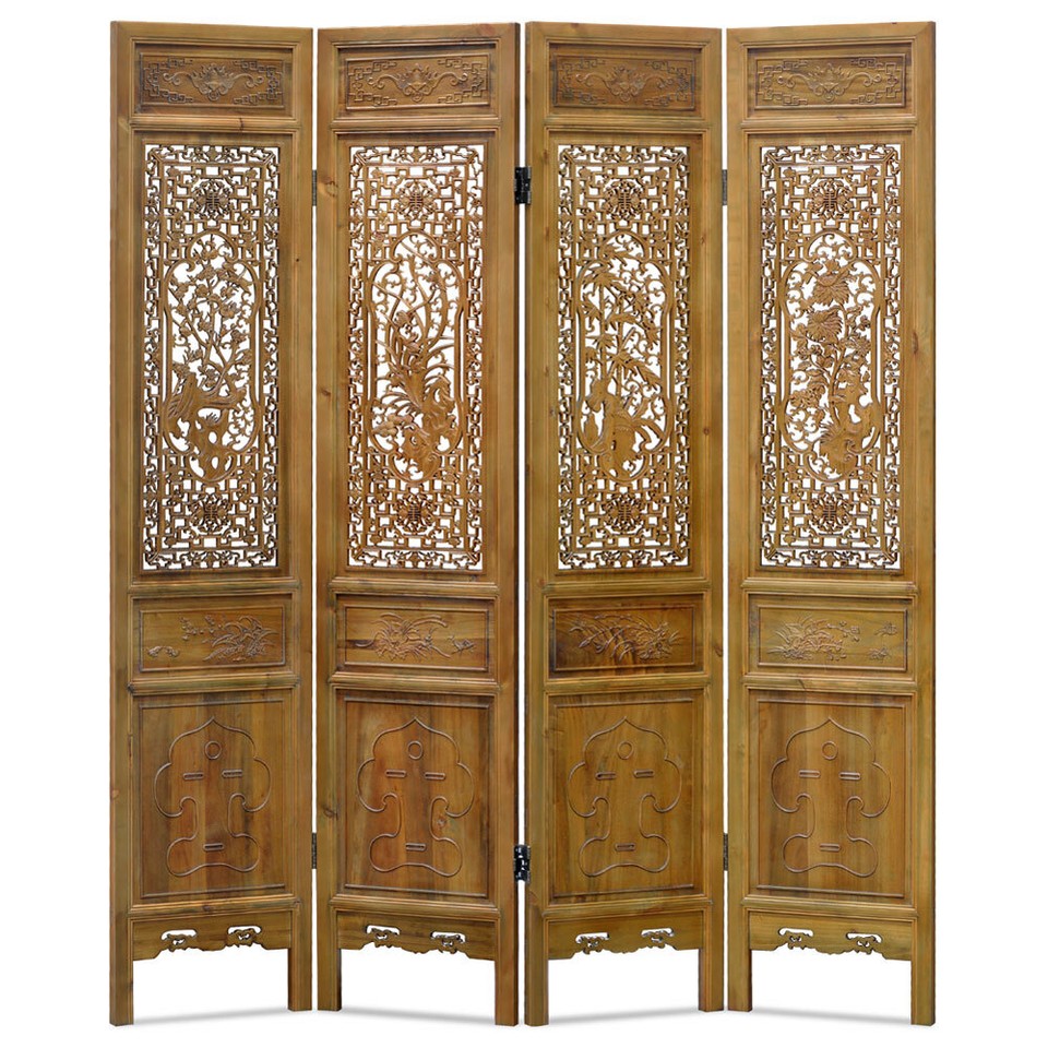 Screen Intaglio US Seller - Grand Cedar Wood Four Season Motif Intaglio Oriental Floor ...