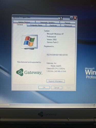 Gateway laptop 400vtx WinXP 248RAM 1.9GZ 38GB HD - Read Description for Details - Picture 2 of 13