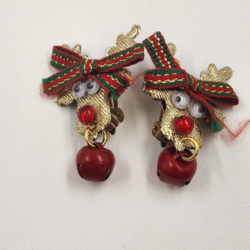 2 Paar Weihnachten Clip-On Ohrringe goldfarben Weihnachtsbaum & Rentier 1,5" lang - Bild 12 von 15