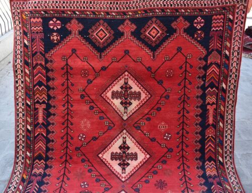 Alfombra roja antigua caucásica Abadeh 5x7 hecha a mano alfombra de lana oriental persa - Imagen 5 de 10