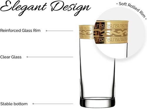 Highball Glasses Set of 6 with Gold Rim and Heavy Base Tumbler Drinking Glasses - Picture 22 of 36
