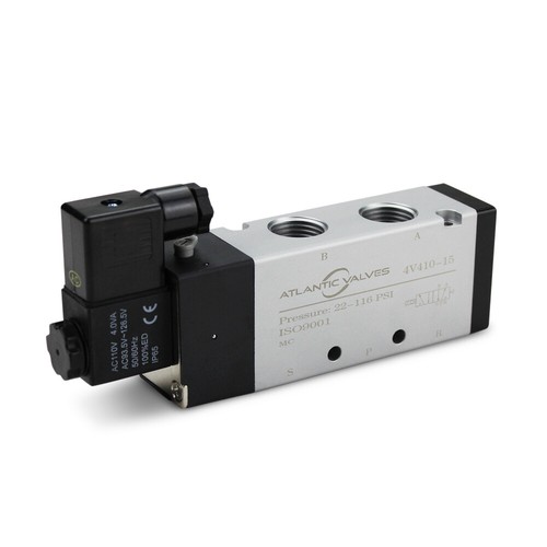 1/2" 5 Port, 2 Position Pneumatic Solenoid Valve, 110V AC Coil, Air Return - Picture 5 of 7