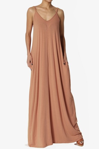 TheMogan Casual V-Neck Soft Jersey Cami Long Maxi Dress With Pocket SUMMER BEACH - Picture 123 of 227