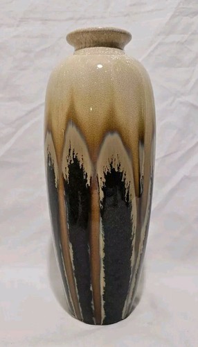 Pier 1 Drip Glaze Pottery Vase 12" Tall Brown Red Tan Golden Bud Vase Table Vase