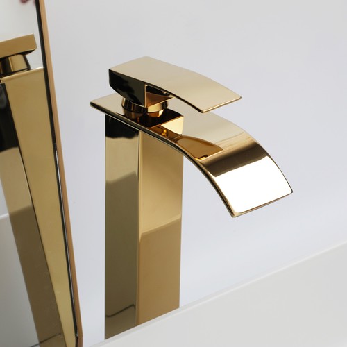 Ceramic Vessel Sink White Round Washing Bowl Deck Mounted Waterfall Mixer Faucet - Foto 4 di 10