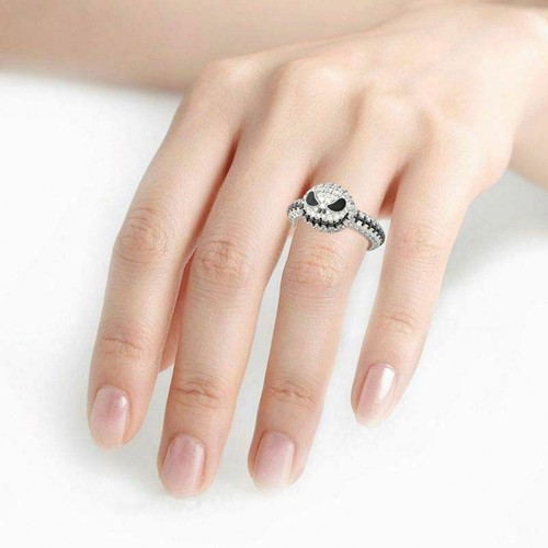 Bague or blanc 14 carats diamant citrouille/crâne éternité - cadeau Halloween - Photo 2/4