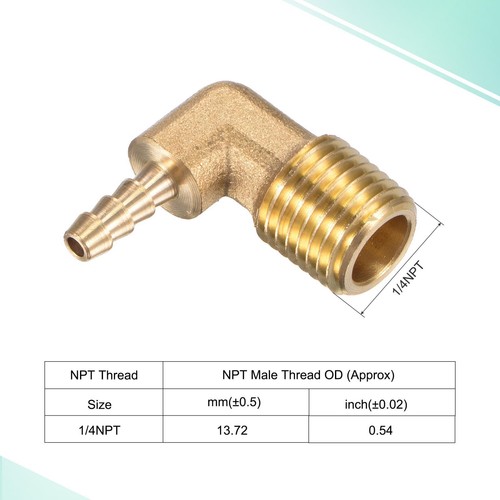 2 Set 3/16" x 1/4NPT Male Thread Brass Hose Barb Fitting Elbow with Hose Clamp - Picture 3 of 5