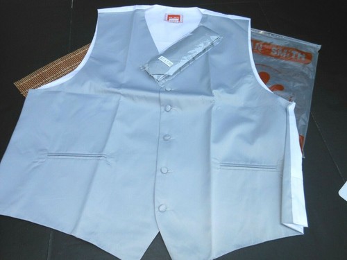 Men's DAN SMITH SILVER / GREY FORMAL VEST & TIE SET ~ 5XL NEW - Picture 4 of 6
