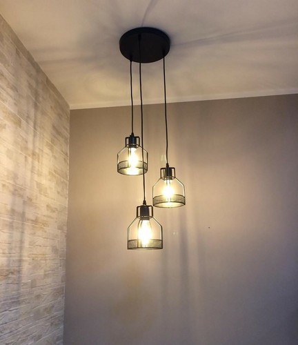 3-fach Decken Pendelleuchte Hänge Retro Drahtkäfig Lampenschirm Kronleuchter Lampe - Bild 14 von 23