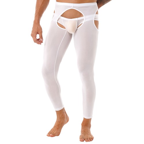 Men's High Waist Hollow Out Open Crotch Leggings Compression Lingerie Long AU - Picture 8 of 240