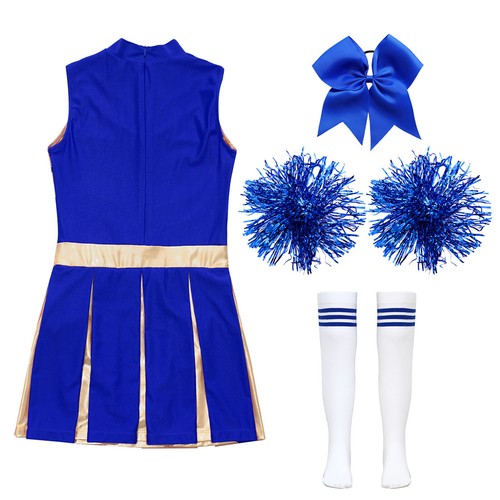 Girls Halloween Cheerleading Outfits with Pompoms Cheer Leader Uniform Costume - Picture 115 of 116