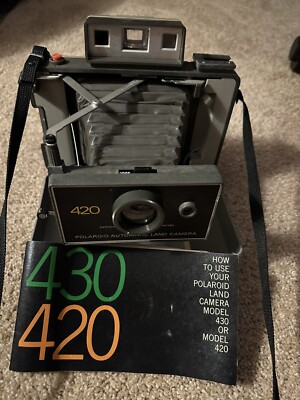 Vintage Polaroid 420 Automatic Land Camera w Original Strap Manual 1970s 