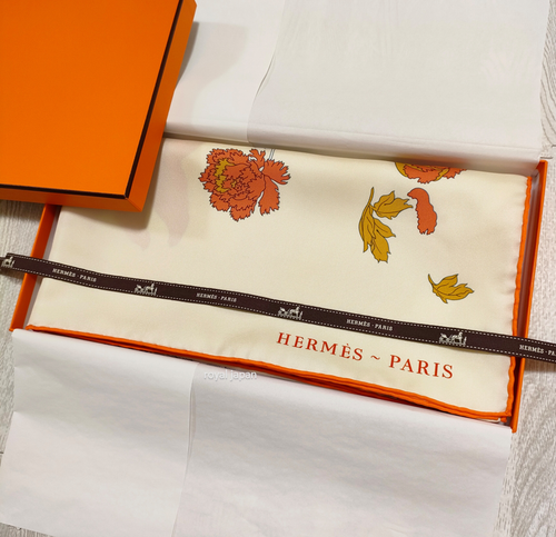 Unused w/box HERMES Carre 140 Robe Legere 100% Silk Scarf 140cm Creme Vermillon - Picture 12 of 12