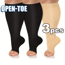 3 Pairs 2XL-4XL Compression Socks Open Toe Toeless Leg Foot Support 20-30mmHg