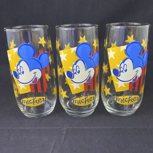 3 Mickey Mouse Disney Sterne und Streifen Tassen Gläser Becher Anker Hocking - Bild 1 von 8