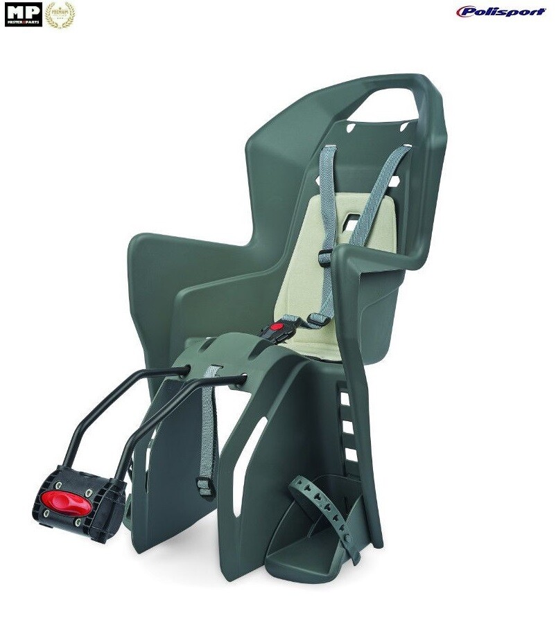 Siège bébé VTT Koolah gris avec fixation cadre arrière sûre 9kg à 22kg
