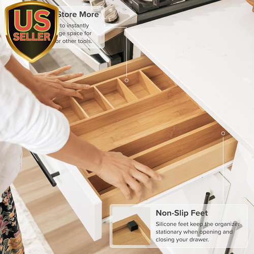 Adjustable Kitchen Drawer Organizer for Utensils and Junk, Food-Safe Contract... - Picture 3 of 12