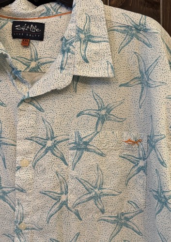 Salt Life Star Fish Woven Button Up Shirt Mens XXL Blue / White LOT OF 2 - Picture 6 of 11