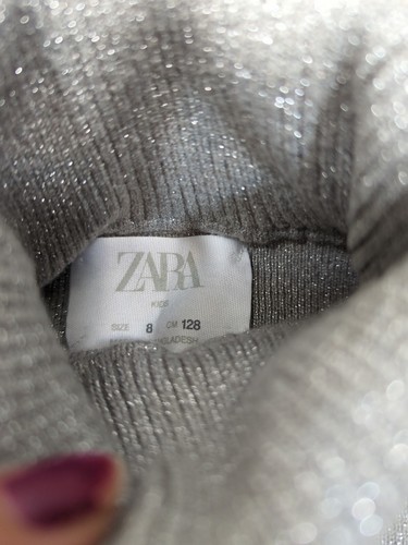 ZARA GIRLS Knit Silver Sparkle Turtleneck Sweater Long Sleeve Holiday Size 8 - Picture 5 of 7