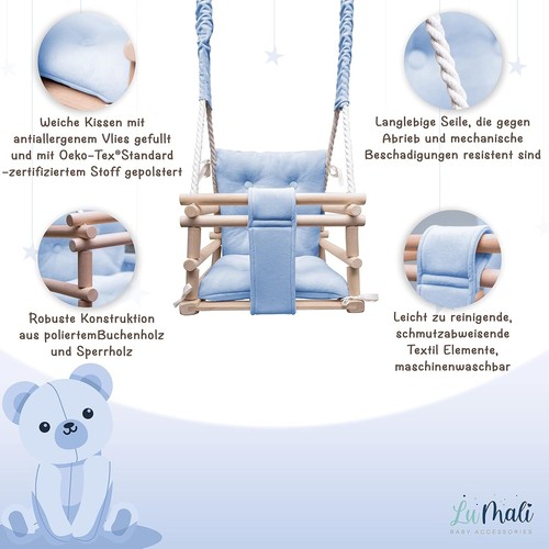 Holz Babyschaukel Indoor 3in1 – Kinderschaukel mit Kissen und Sicherheitsgurt - Bild 44 von 57