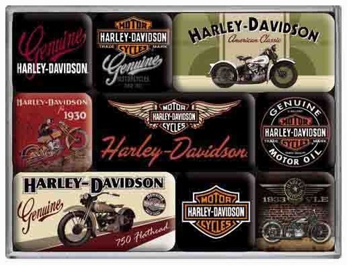 9 pc Magnet Set 'HARLEY DAVIDSON MOTORCYCLES' BIKES Licensed by NOSTALGIC ART - Bild 1 von 5