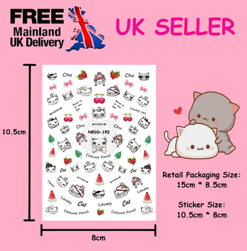 Nail Art Stickers Self-adhesive😽🐶Cats Kitten Dogs Puppy Cute Cartoon - Picture 9 of 14