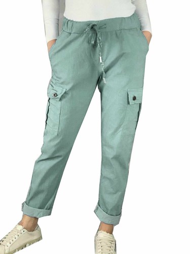New Women Magic Super Stretch Comfy Plain Joggers Cargo Pocket Trousers Pants - Picture 31 of 55