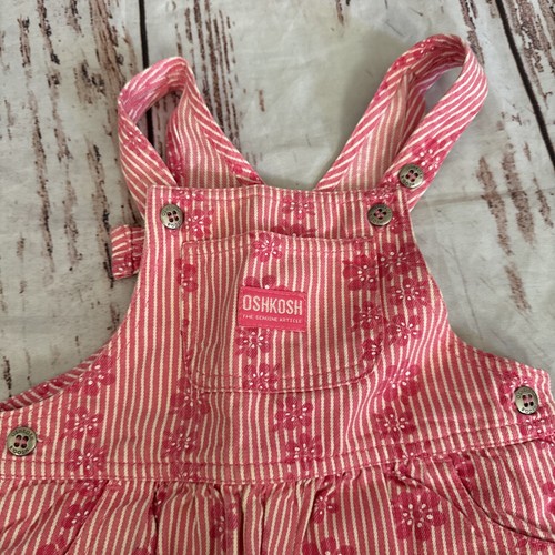 Girls VINTAGE OSHKOSH PINK STRIPED Hawaiian Overalls Toddler Sz 24 Month-read! - Picture 2 of 9