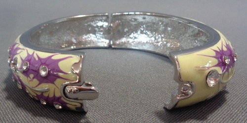 Jacqueline Kennedy Hinged Bangle Bracelet Cream Purple Enamel Crystal JBK - Bild 7 von 14