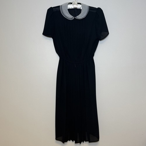 70s Lady Carol Petites Of New York Black Pleated Front Dress VTG Sz 12 USA Made - Picture 1 of 10