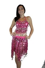 Halloween Costume Tribal Sequins Mermaid Scale Belly Dance Hip Scarf Shawl Set