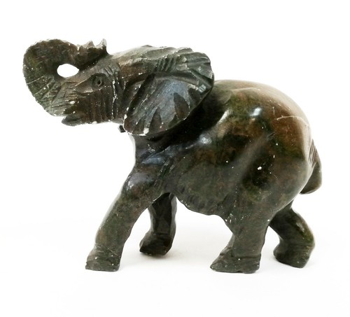 African Elephant - Hand Carved Dark Brown Green Verdite Stone Sculpture 9cm's - Picture 1 of 2