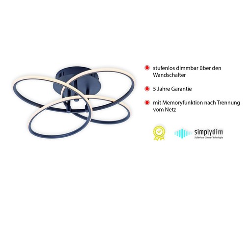 Leuchten Di. LED Deckenleuchte Node schwarz dimmbar Blütenform Deckenlampe 30 W - Bild 3 von 4