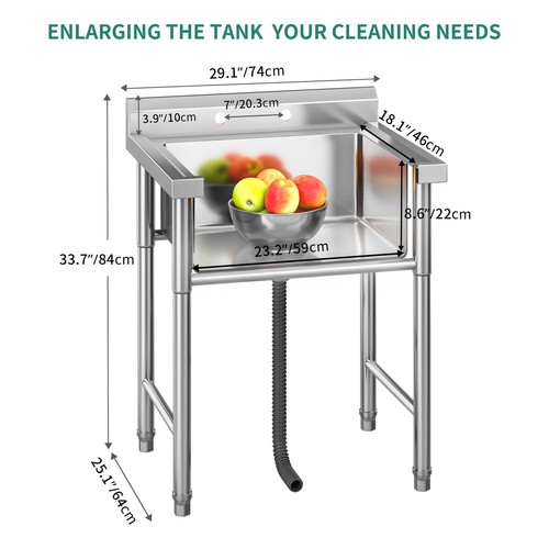 TAUS Freestanding Sink Commercial Utility Square Stainless Steel Kitchen Sink - Picture 6 of 7