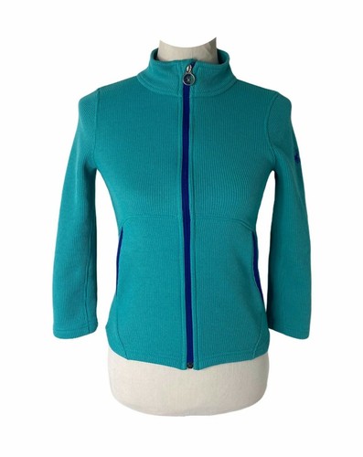 Mädchen Medium Trainingsjacke Spyder Aqua Grün Farbe Full Zip Fleece gefüttert - Bild 1 von 8